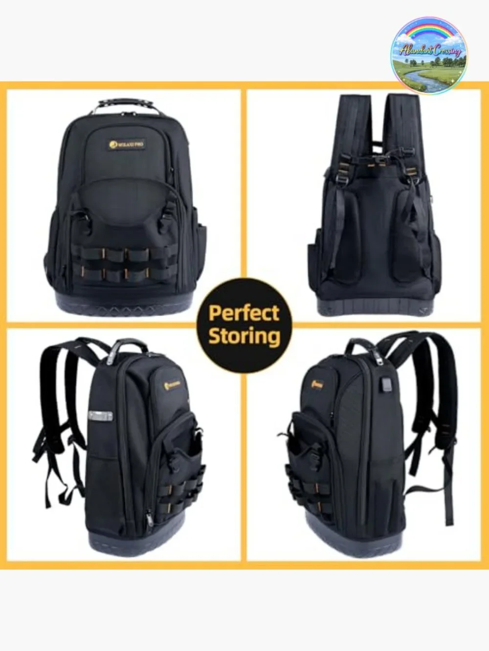 Heavy Duty Tool Backpack, Waterproof Oxford Fabric with Plastic Base, 44